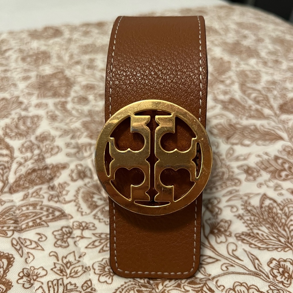 Tory Burch Brown Leather Belt with Gold Logo